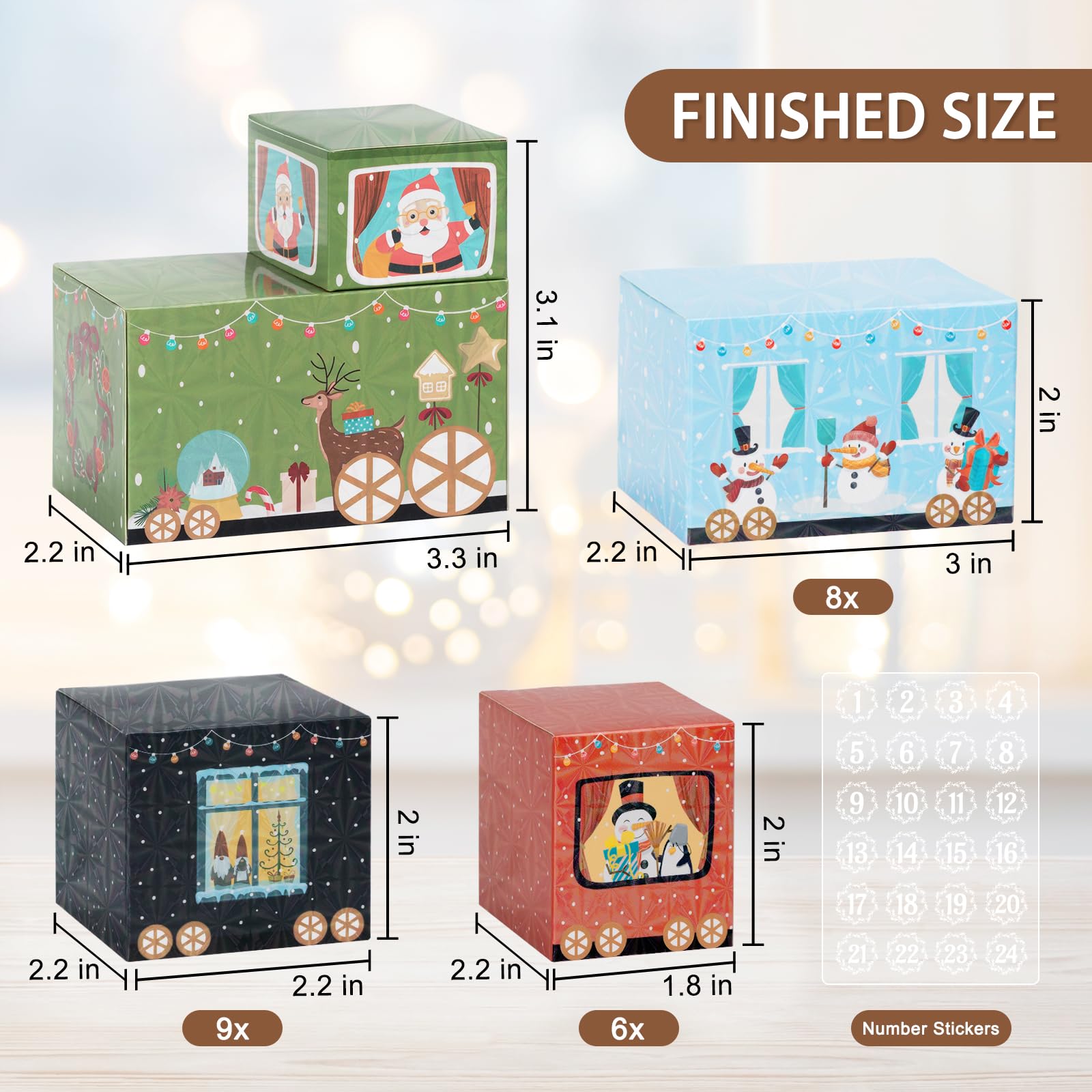 24 Empty Advent Calendar Boxes to Fill, DIY Christmas Train Advent Calendar Boxes, Personalized Advent Calendars Christmas Countdown Gift Boxes for Kids Adults, XMAS Decor - Unique Train Shaped - Medaid International