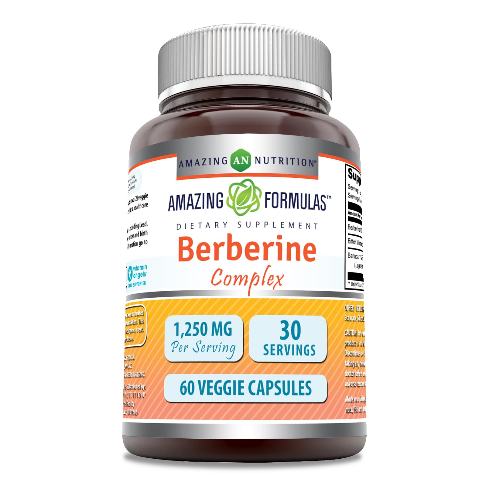 Amazing Formulas Berberine with Bitter Melon & Banaba Extract Complex | 1250 Mg Per Serving | Veggie Capsules | Non-GMO | Gluten-Free | Made in USA (60 Count | 1 Pack) - Medaid International