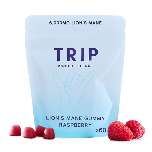 TRIP Lion’s Mane Gummies with 2000mg Lion’s Mane Mushrooms Extract Per Serving, Vegan, Naturally Flavored On the Go Chewable Gummy, Delicious Raspberry Flavor, 1 Bag, 60 Count - Medaid International