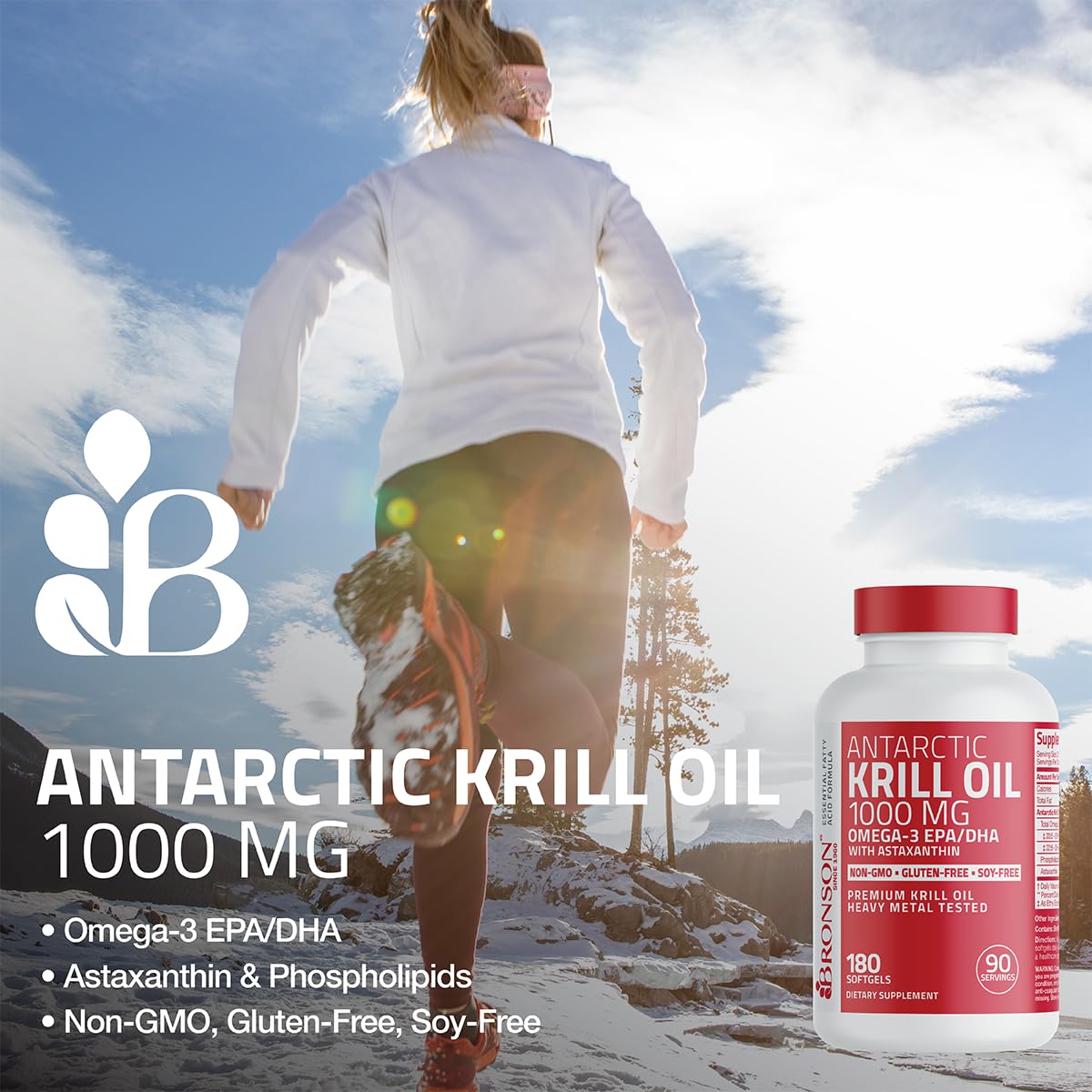 Bronson Antarctic Krill Oil 1000 mg with Omega-3s EPA, DHA, Astaxanthin and Phospholipids 120 Softgels - Medaid International