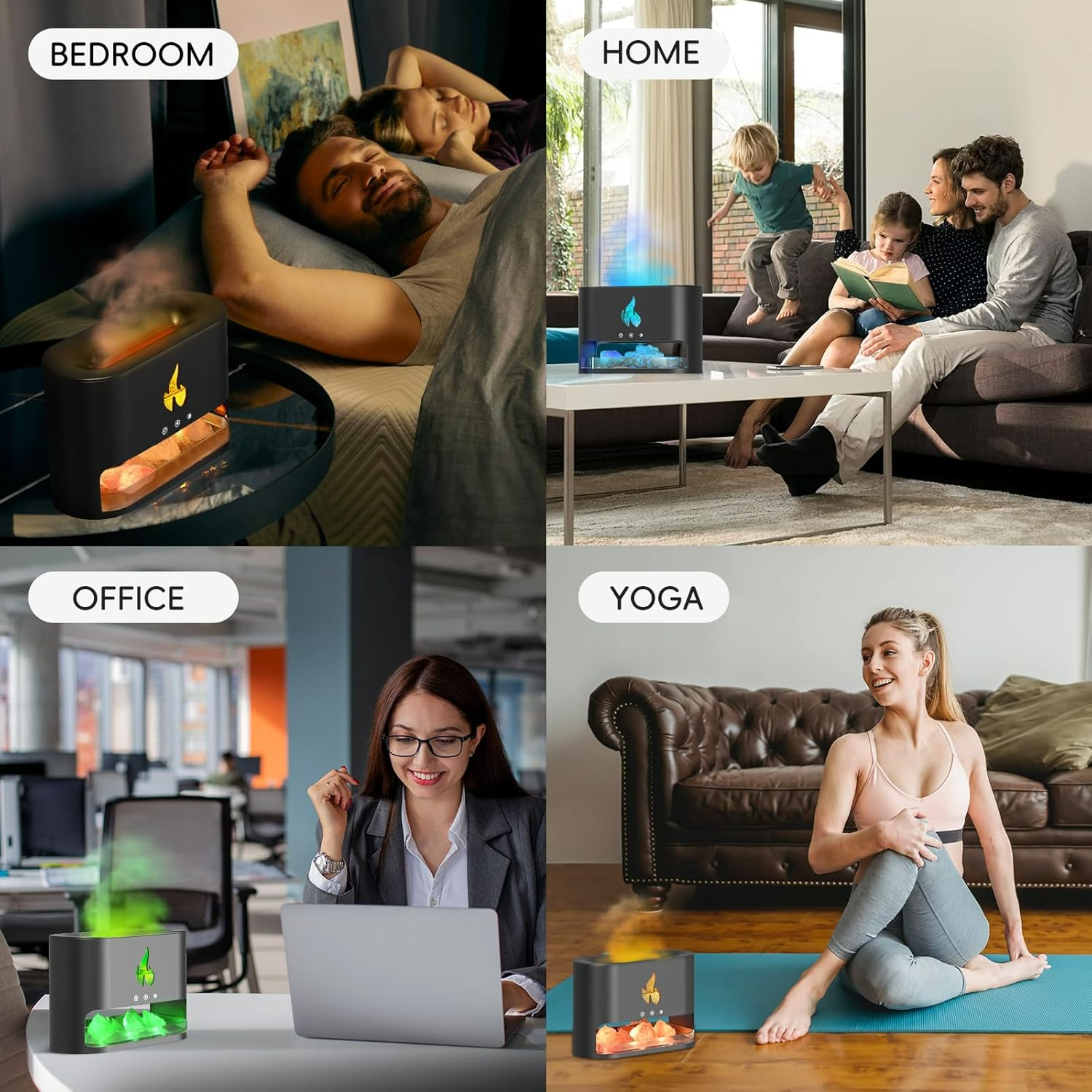 3 in 1 Flame Aroma Diffuser & Himalayan Salt Lamp  250ml Cool Mist Humidifier - Medaid International