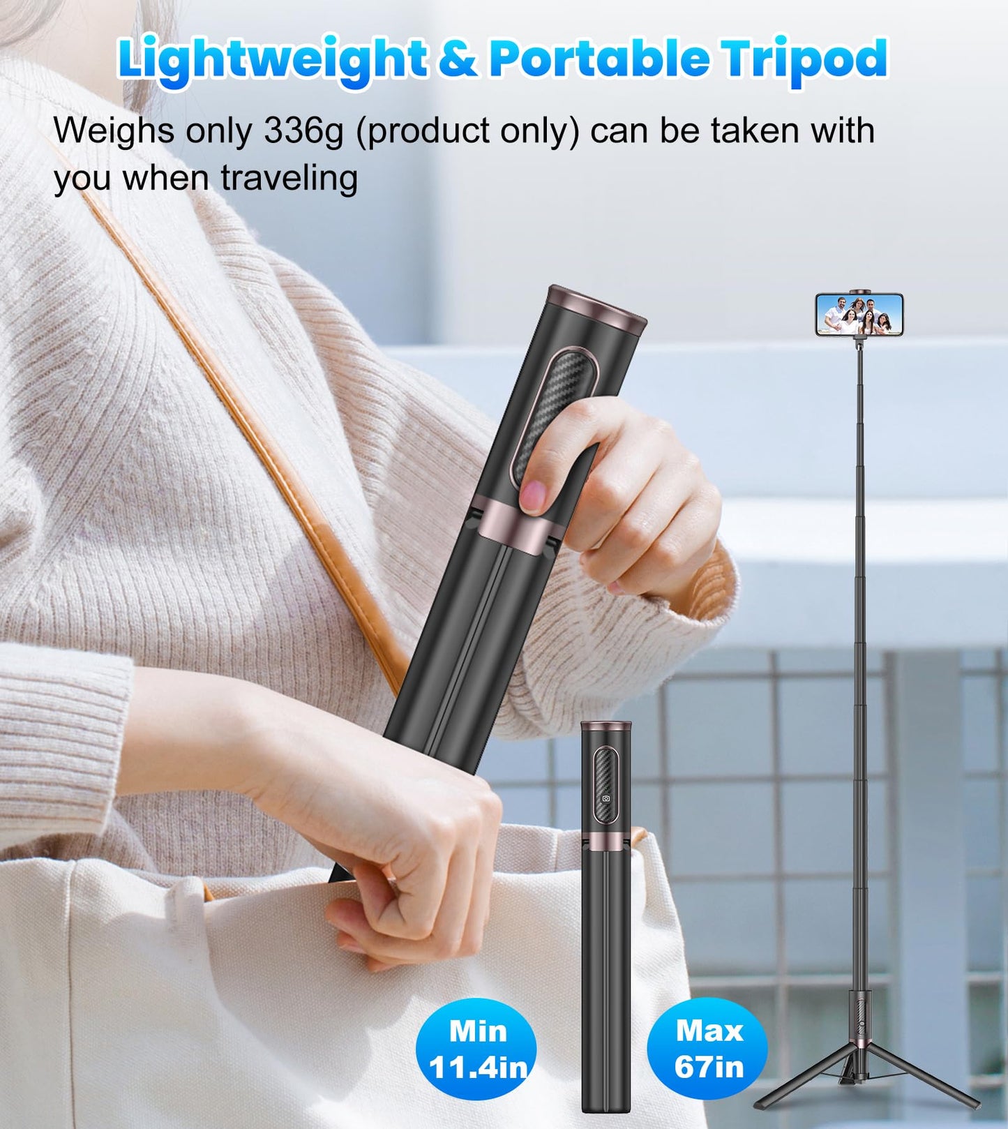 TONEOF 67" Cell Phone Selfie Stick Tripod,Smartphone Stand All-in-1 with Integrated Wireless Remote,Portable,Lightweight,Extendable for iPhone/Android(Black) - Medaid International