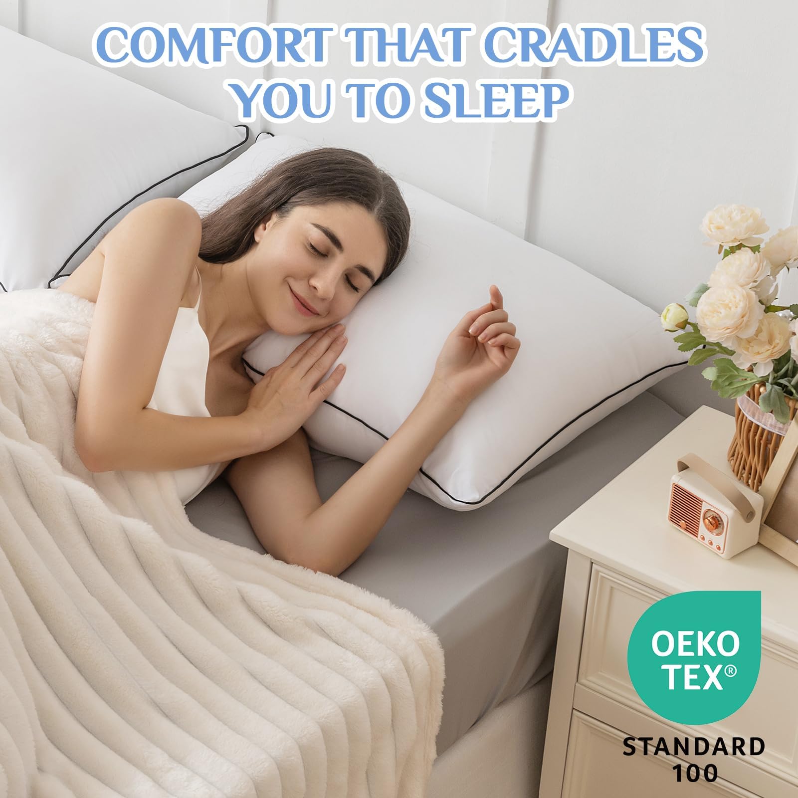 JOLLYVOGUE Queen Size Bed Pillow 1-Pack?Single Pillow for Sleeping, Breathable and Supportive with Down Alternative Fill, Hotel Collection Pillow for Side, Back, and Stomach Sleepers - Medaid International