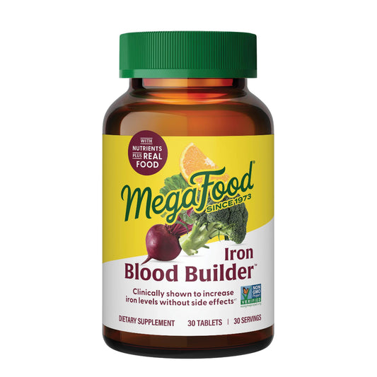 MegaFood Blood Builder Iron Supplement for Women & Men - Increase Iron Levels Without Side Effects - Combats Fatigue - with Vitamin B12, Folic Acid & Vitamin C for Absorption - Vegan - 30 Tablets - Medaid International
