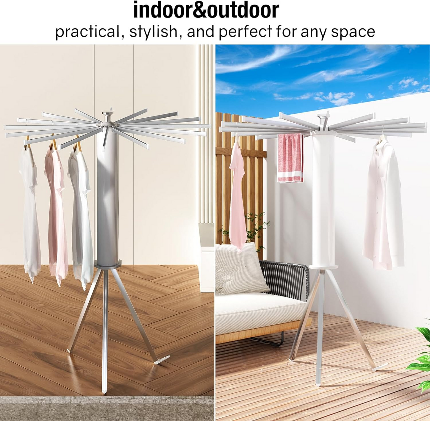 Folding Tripod Clothes Airer ‚Äì Compact Drying Rack with 16 Rotating Arms, Aluminum, Indoor/Outdoor Use - Medaid International
