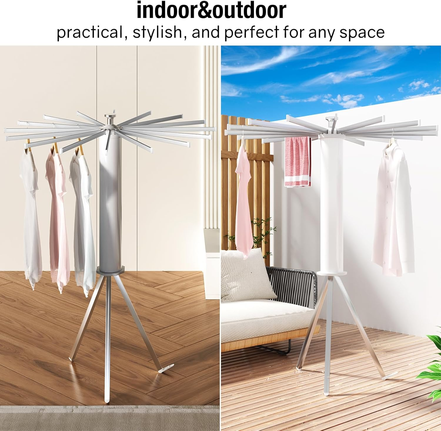 Folding Tripod Clothes Airer ‚Äì Compact Drying Rack with 16 Rotating Arms, Aluminum, Indoor/Outdoor Use - Medaid International