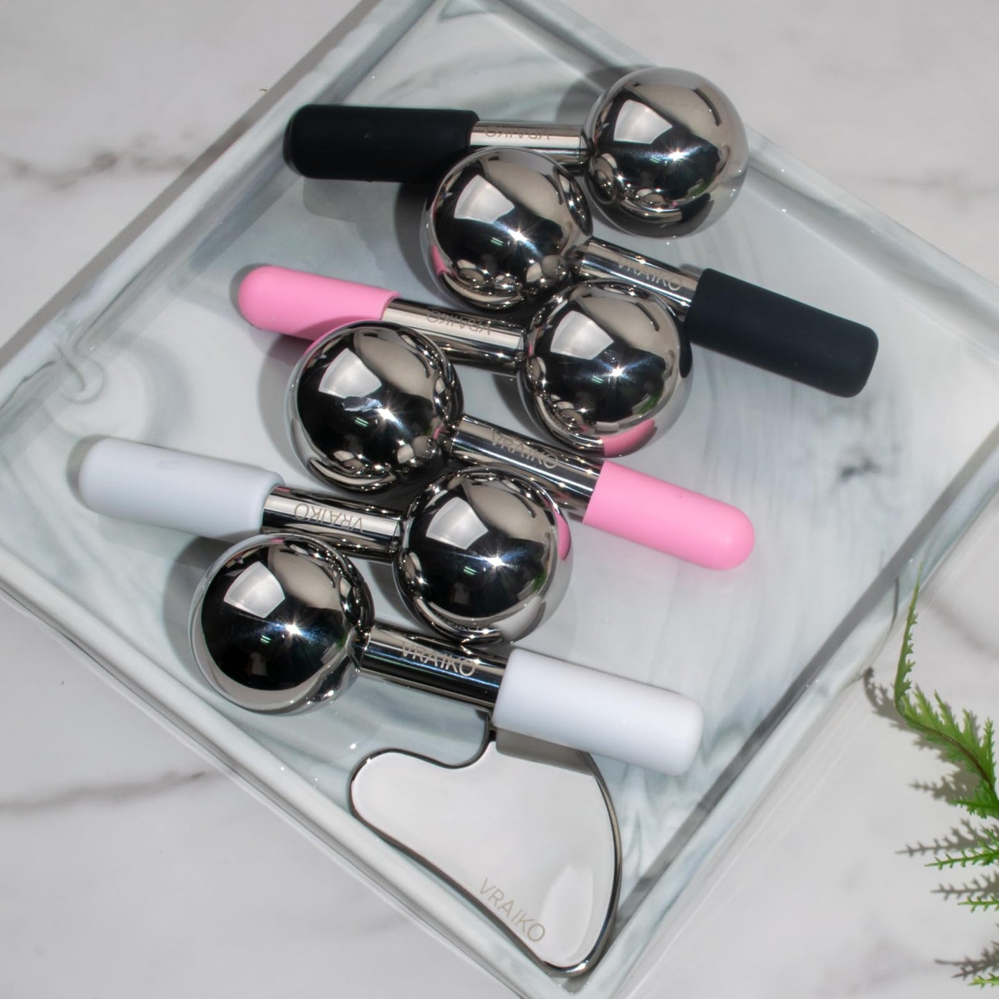 VRAIKO ICE Globes for Facials & Gua Sha Set, Gua Sha Facial Tools and Cryo Sticks with Unbreakable Steel, Face Massager Cooling Rollers for Dark Circles, Puffiness and Lymphatic Drainage (Black) - Medaid International