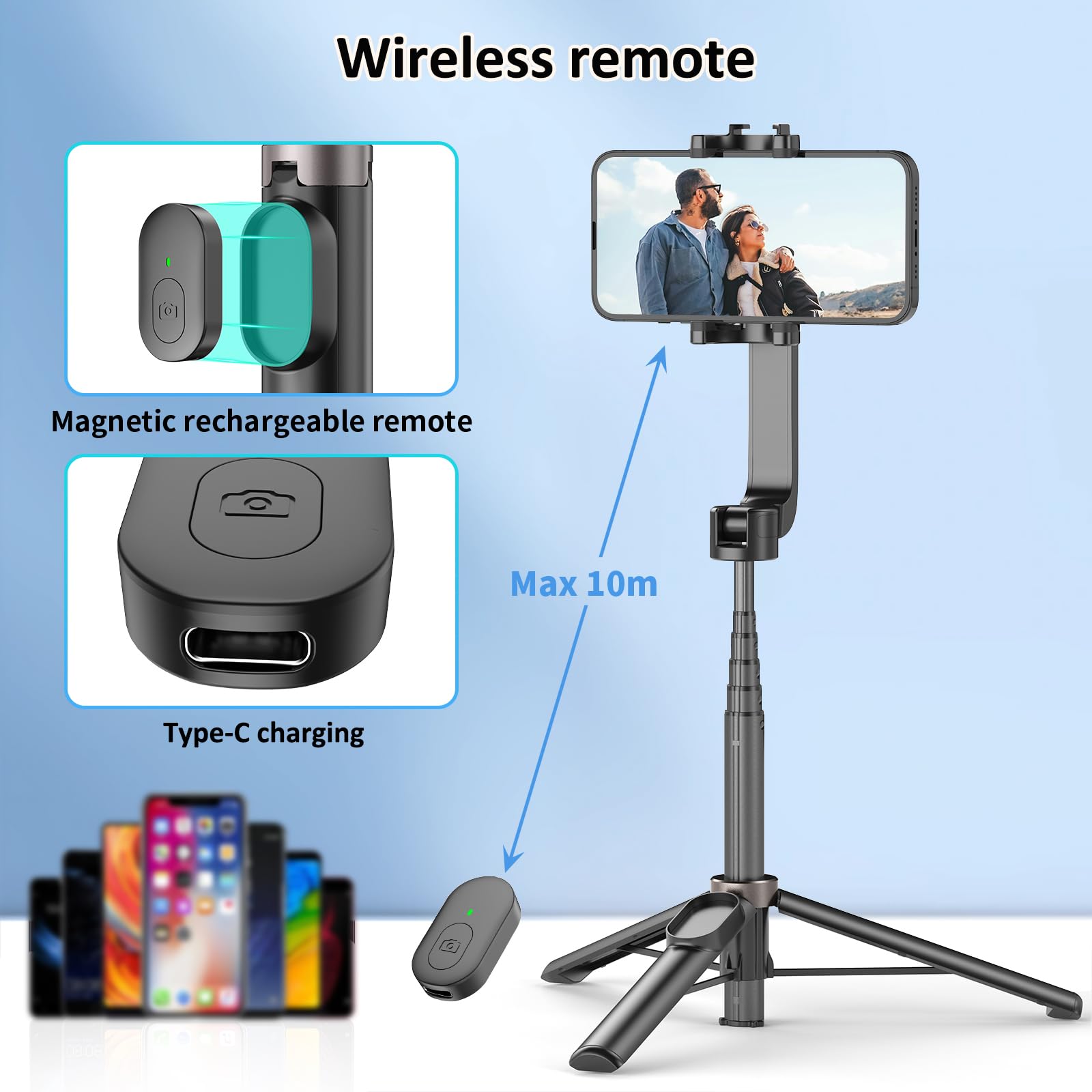 TONEOF Mini Selfie Stick Tripod, Cellphone Tripod Stand with Remote, Phone Tripod Stand Portable for Group Selfie/Live Streaming/Video Recording Compatible with All Smartphone - Medaid International