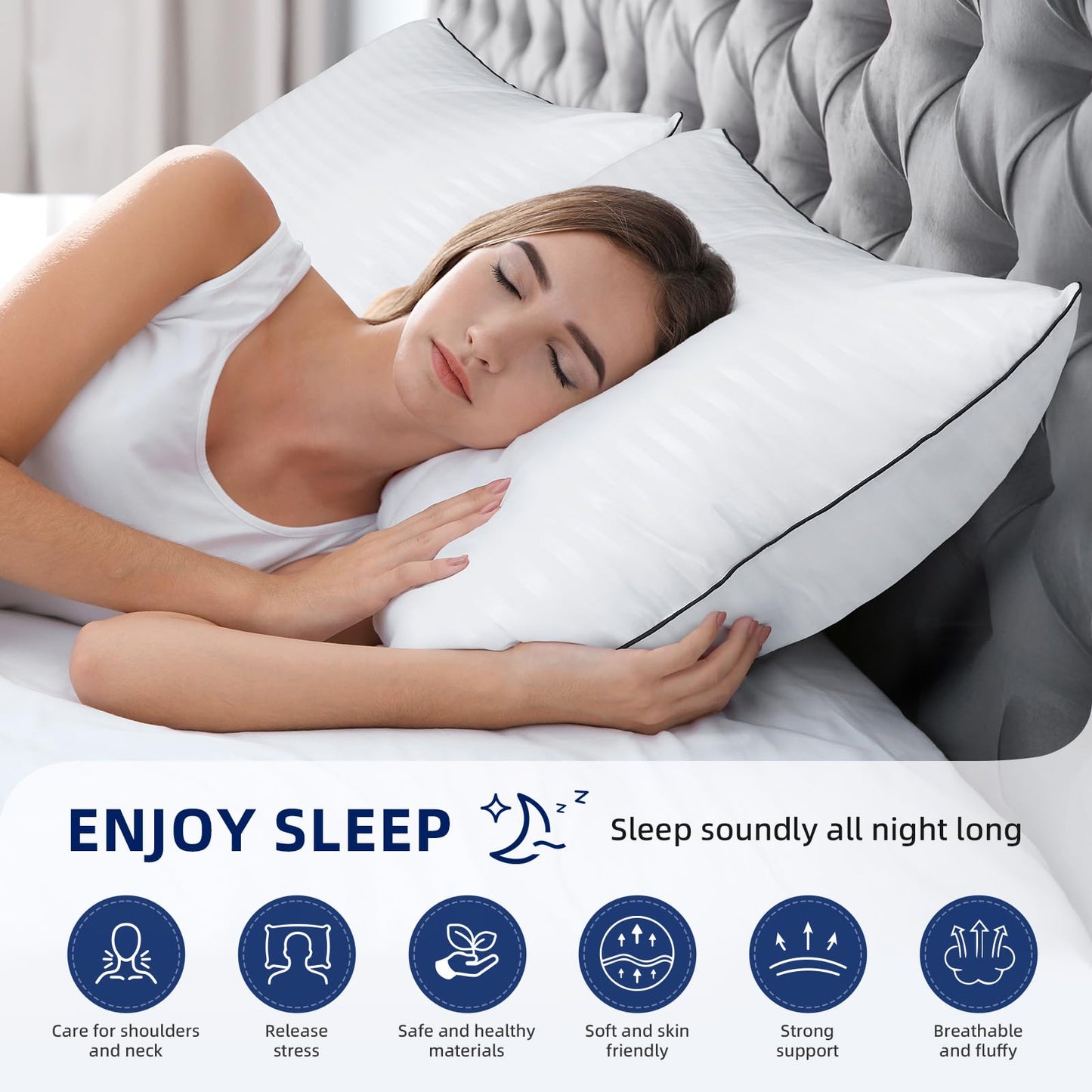 HYLEORY Bed Pillows Queen Size Set of 2 for Sleeping - Luxury Hotel Pillows, Soft & Supportive Down Alternative Microfiber Cooling Pillow for Night Sweats Back/Stomach/Side Sleepers, White - Medaid International