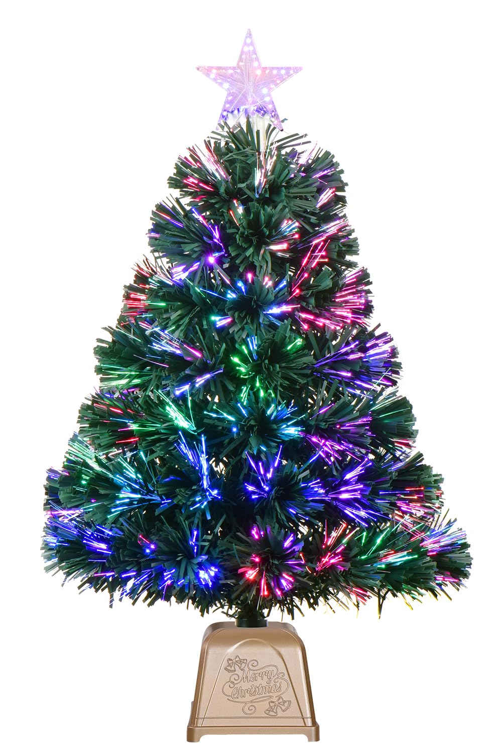 24inch Green Fiber Optic Christmas Tree,Pre-Lit Artificial Mini Christmas Tree, Tabletop Small Xmas Tree with Stars Holiday Home Decorations - Medaid International
