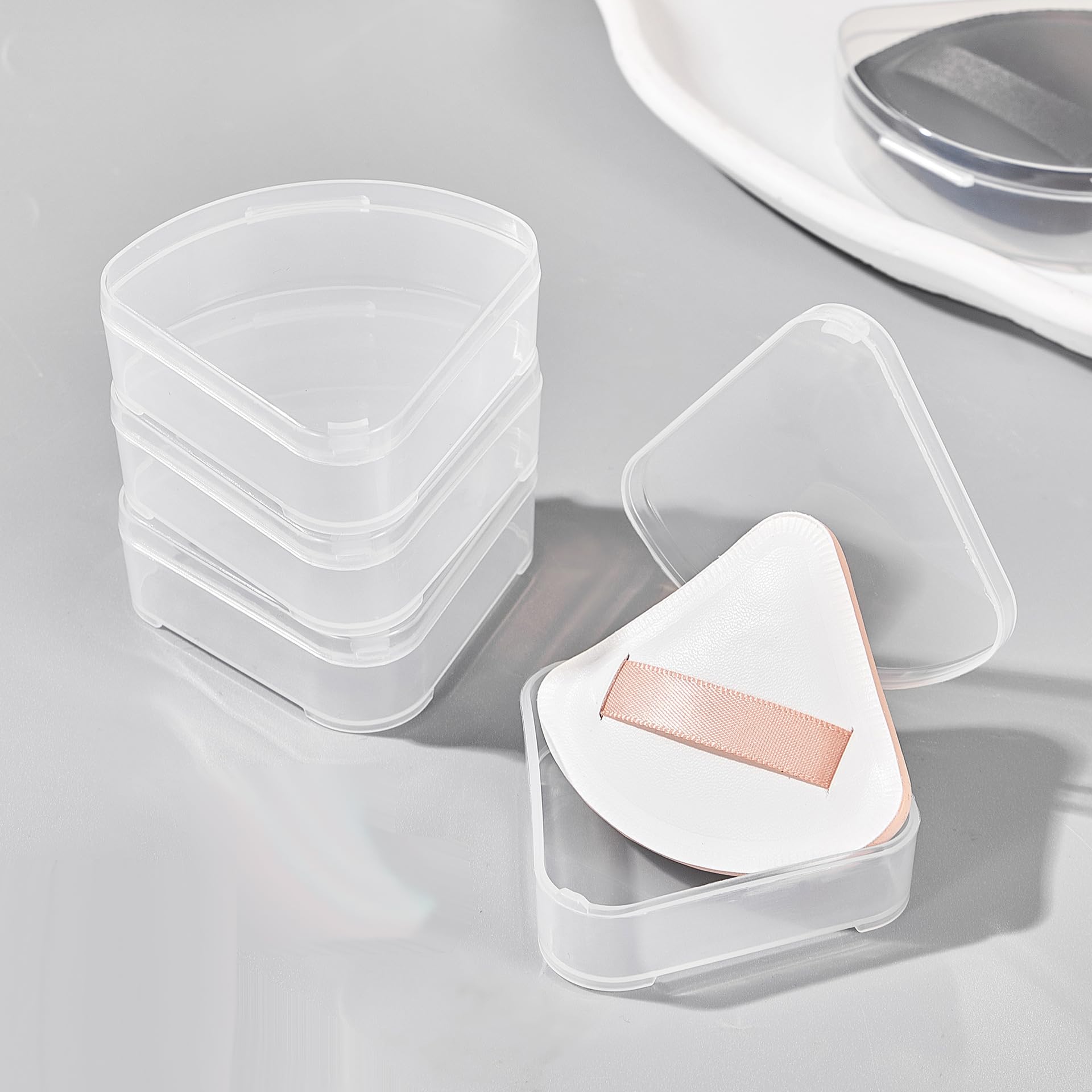 6Pcs Portable Triangle Powder Puff Cases Only Makeup Sponge Holder Powder Puff Protective Storage Box Makeup Puff Travel Case Container Travel Beauty Blender Holder, Clear - Medaid International