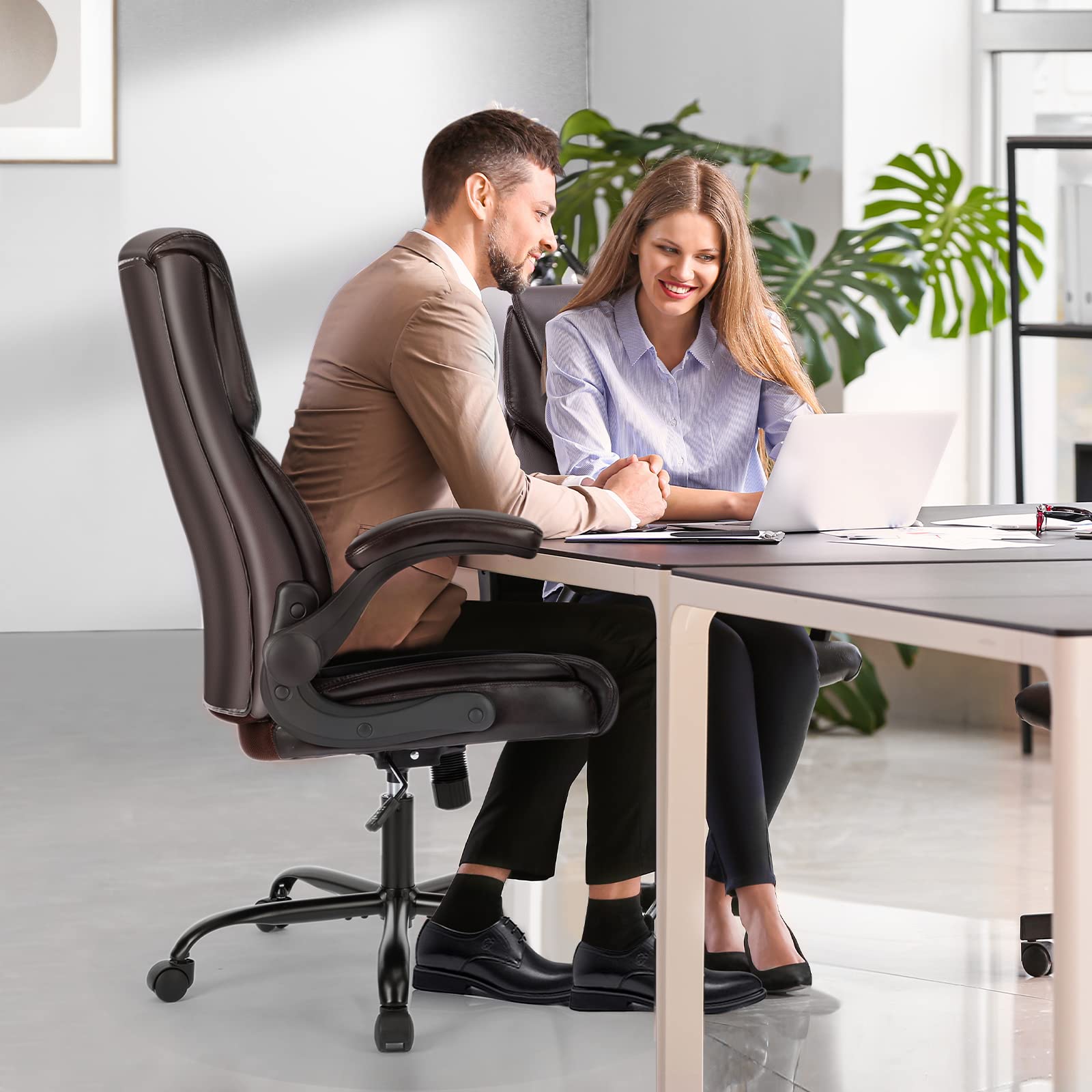 Executive Office Chair – Ergonomic Adjustable Computer Desk Chairs with High Back Flip-up Armrests, Swivel Task Chair with Lumbar Support, Bonded Leather - Medaid International