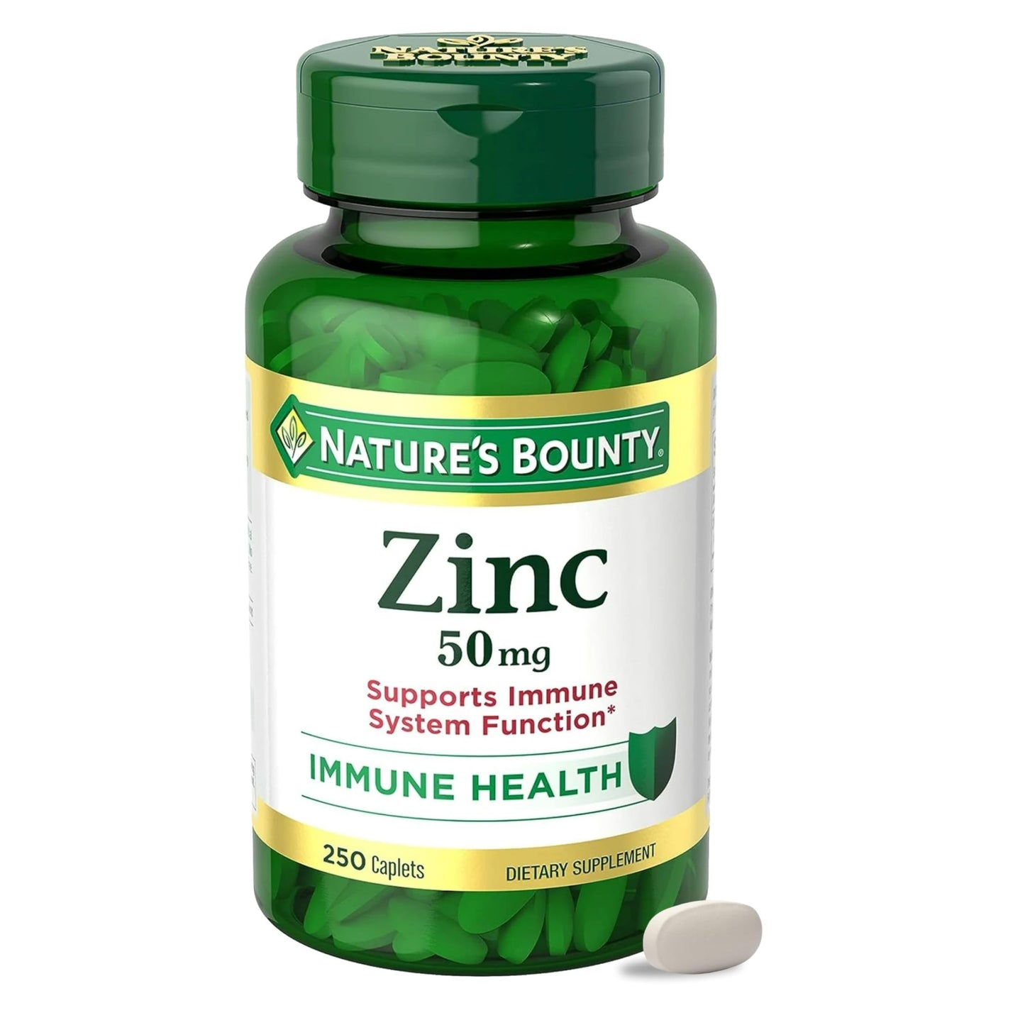 Nature's Bounty Zinc 50mg, Immune Support & Antioxidant Supplement, Promotes Skin Health, 1 Caplet Per Day, Gluten Free, 250 Vegetarian Caplets - Medaid International