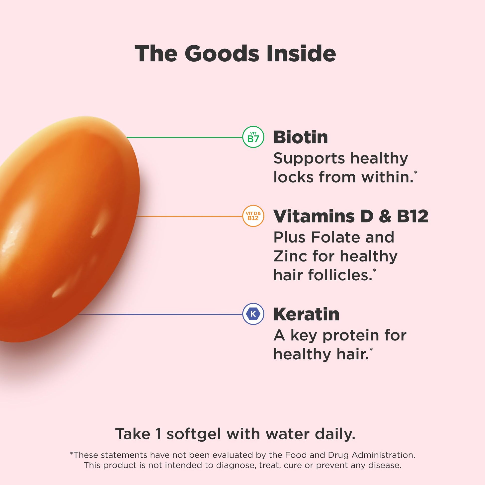 OLLY Ultra Strength Hair Softgels, Supports Hair Health, Biotin, Keratin, Vitamin D, B12, Hair Supplement, 30 Day Supply - 30 Count (Packaging May Vary) - Medaid International