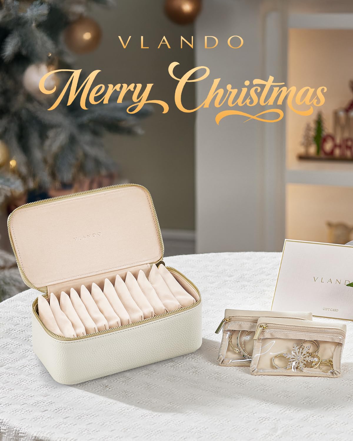 Vlando Travel Jewelry Case,Jewelry Box with 12 Velvet Jewelry Pouch Jewelry Travel Organizer for Women Girl Jewelry Case Necklace Rings Earrings Bags Wedding Gifts (White) - Medaid International