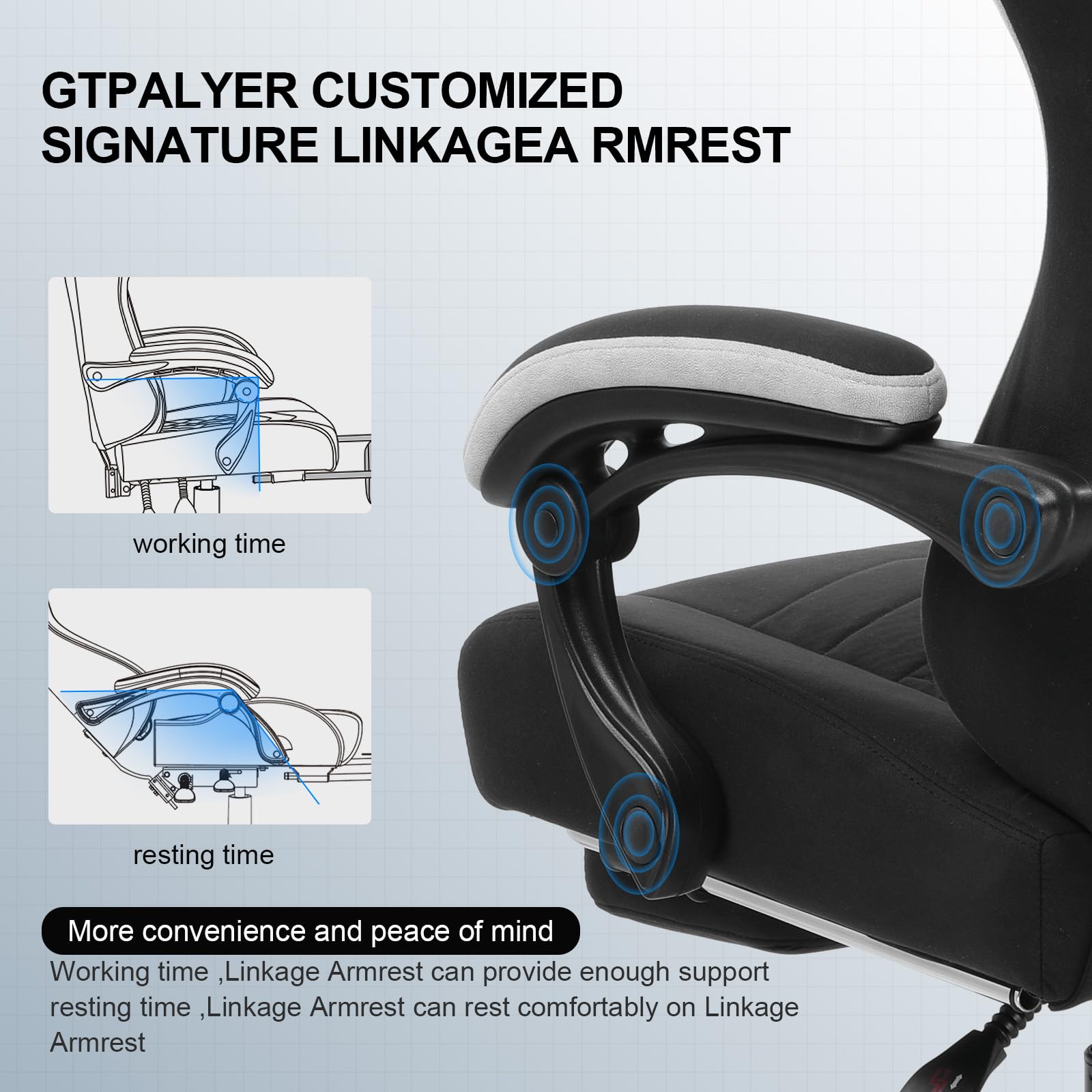 GTPLAYER Gaming Chair, Computer Office Chair with Pocket Spring Cushion, Linkage Armrests and Footrest, High Back Ergonomic Computer Chair with Lumbar Support Task Chair with Footrest(Black) - Medaid International