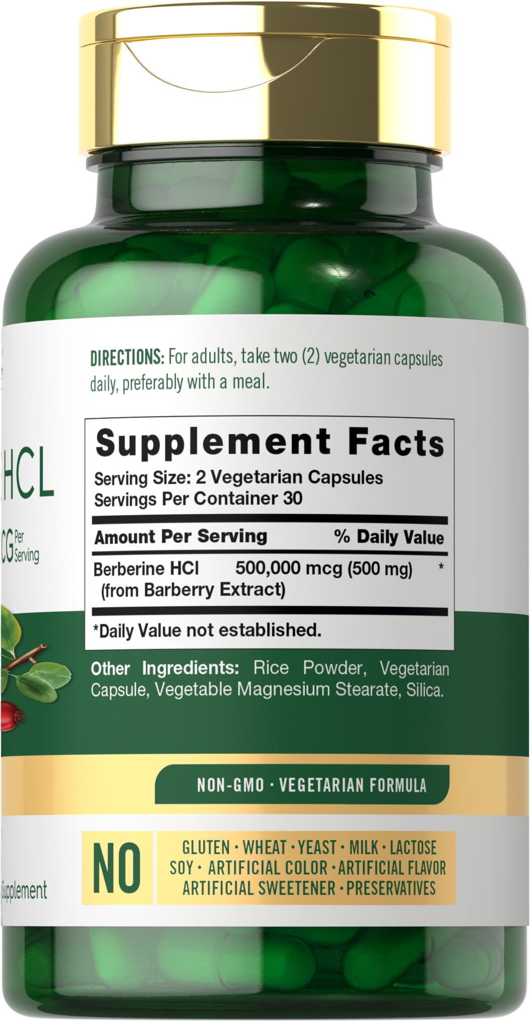 Carlyle Berberine HCL Supplement | 500,000mcg | 60 Capsules | Vegetarian, Non-GMO, Gluten Free - Medaid International