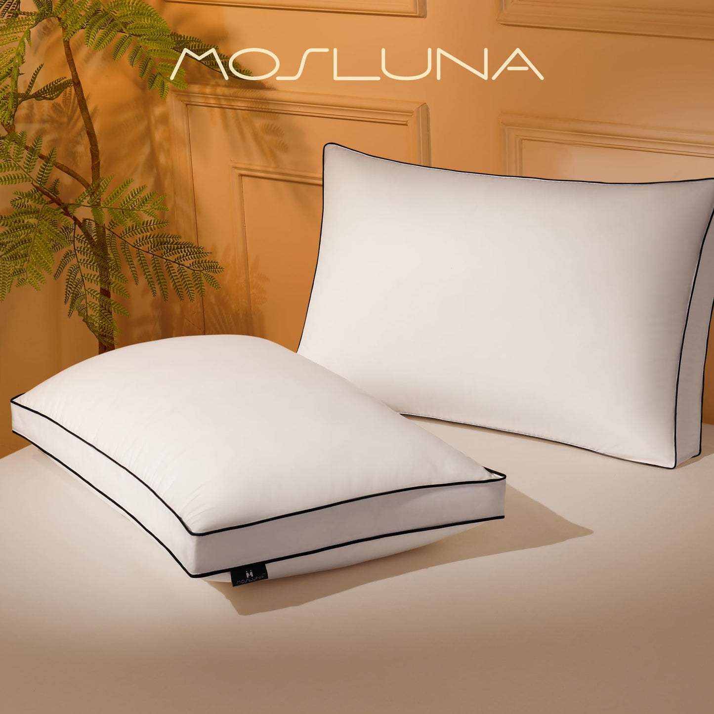 Mosluna Feather Down Pillows Queen Size Set of 2 with Gusset, Luxury Hotel Collection Bed Pillow 2 Pack, Down Surrounded Gusseted Pillows for Sleeping, Soft Fluffy for Side, Back Sleepers 20x30 in. - Medaid International