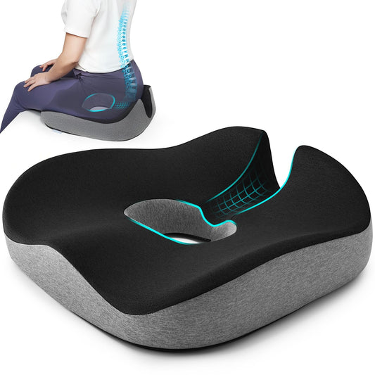anzhixiu Concave U Surface Donut Pillow for Tailbone Pain Cradle Tailbone Reducing Pressure on Pelvis- Hemorrhoid Pillow for Office, Car, Home Seat- Black/Gray - Medaid International