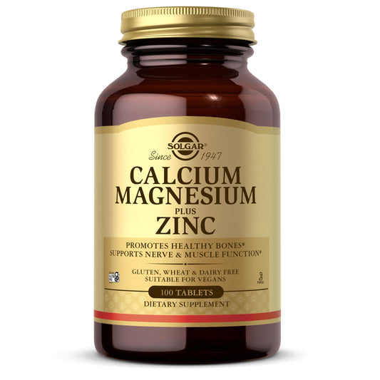 Solgar Calcium Magnesium Plus Zinc, 100 Tablets - Promotes Healthy Bones and Teeth - Supports Nerve & Muscle Function - Non-GMO, Vegan, Gluten Free, Dairy Free, Kosher - 33 Servings - Medaid International