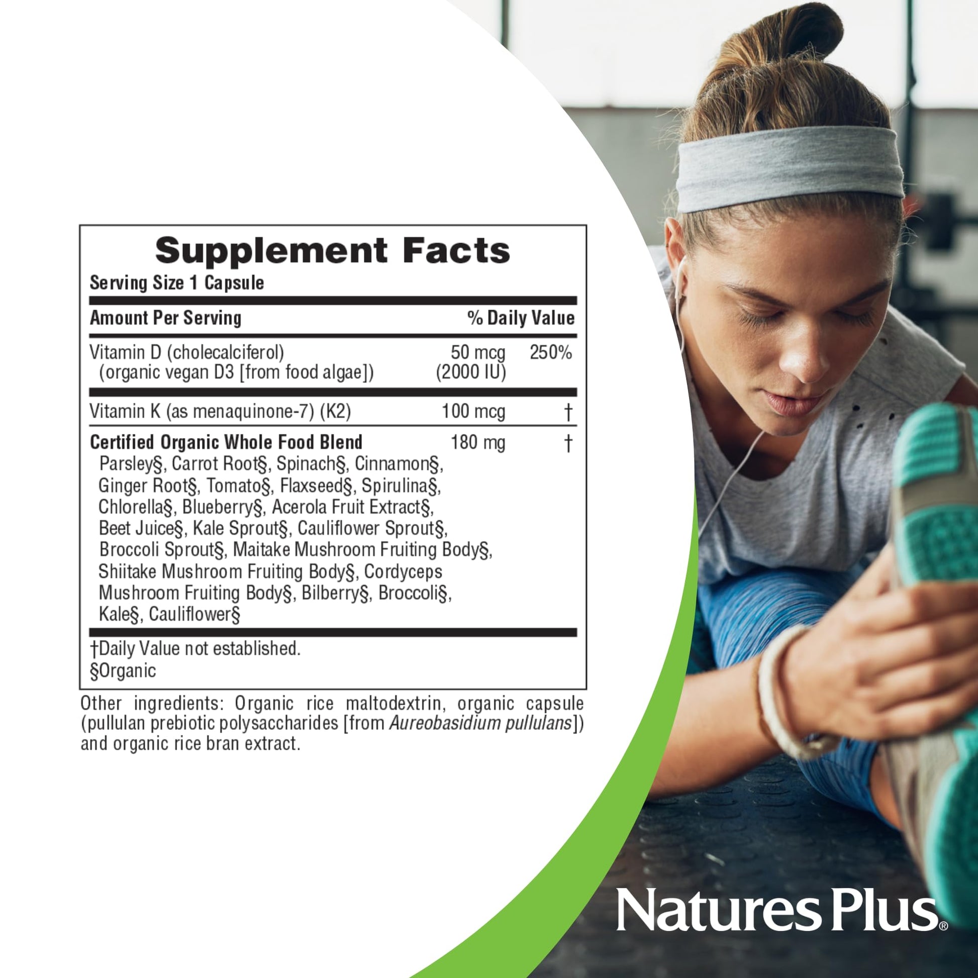 Natures Plus Source of Life Garden Vitamin D3 & K2-60 Vegan Capsules - Promotes Bone Support, Immune Function, Cardiovascular Health & Mood Balance - Vegan, Gluten Free - 60 Servings - Medaid International