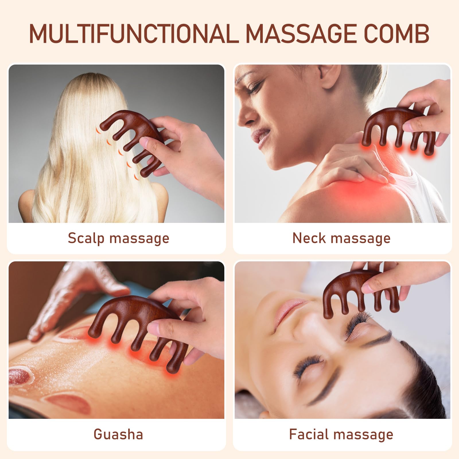 Amaxiu Sandalwood Head Massage Comb - Wide Tooth Scalp Stimulator Gua Sha Comb for Men & Women (Style-A) - Medaid International