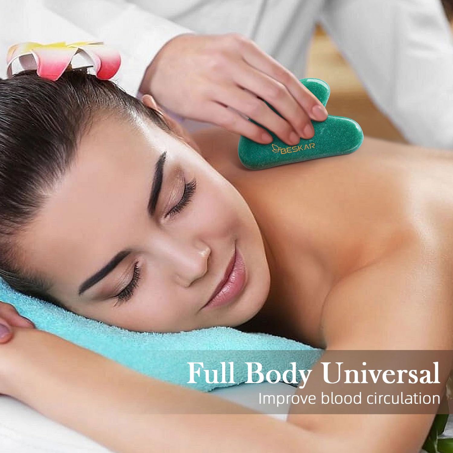 BESKAR Gua Sha Facial Tools, Natural Jade Stone Guasha Massager for Jawline Sculpting, Tighten Face Skin and Reduce Wrinkles, Face Eyes Body Neck Massage Tool, Skin Care Gift - Medaid International