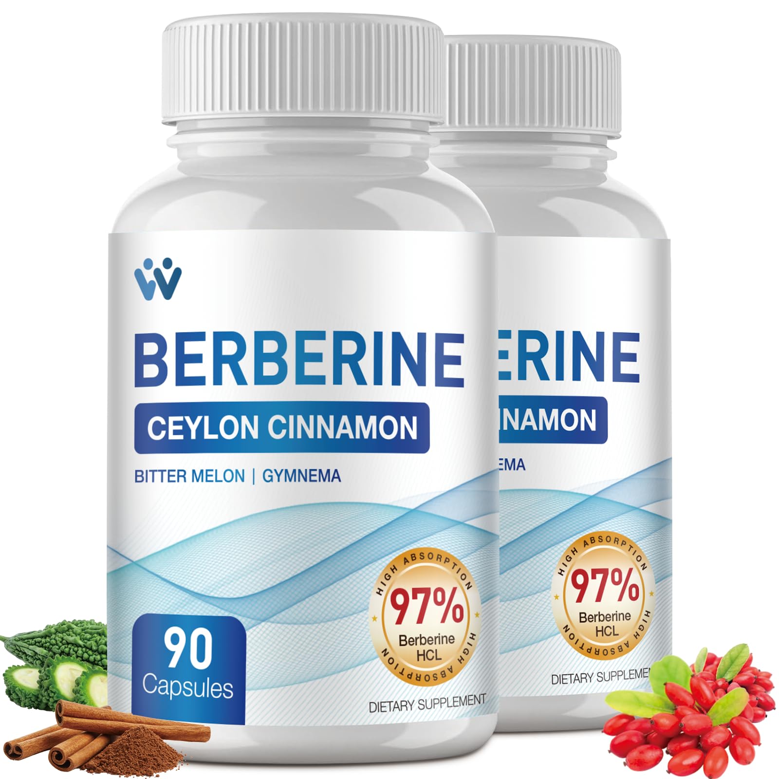 WACHRAY Berberine Supplement 1500mg - Berberine HCl 97% Purity with Ceylon Cinnamon Complex Supplements, Non-GMO Vegan - 180 Capsules (2 Pack) - Medaid International