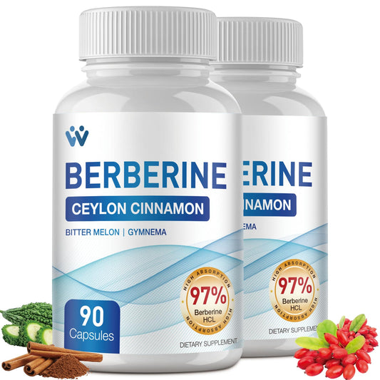 WACHRAY Berberine Supplement 1500mg - Berberine HCl 97% Purity with Ceylon Cinnamon Complex Supplements, Non-GMO Vegan - 180 Capsules (2 Pack) - Medaid International