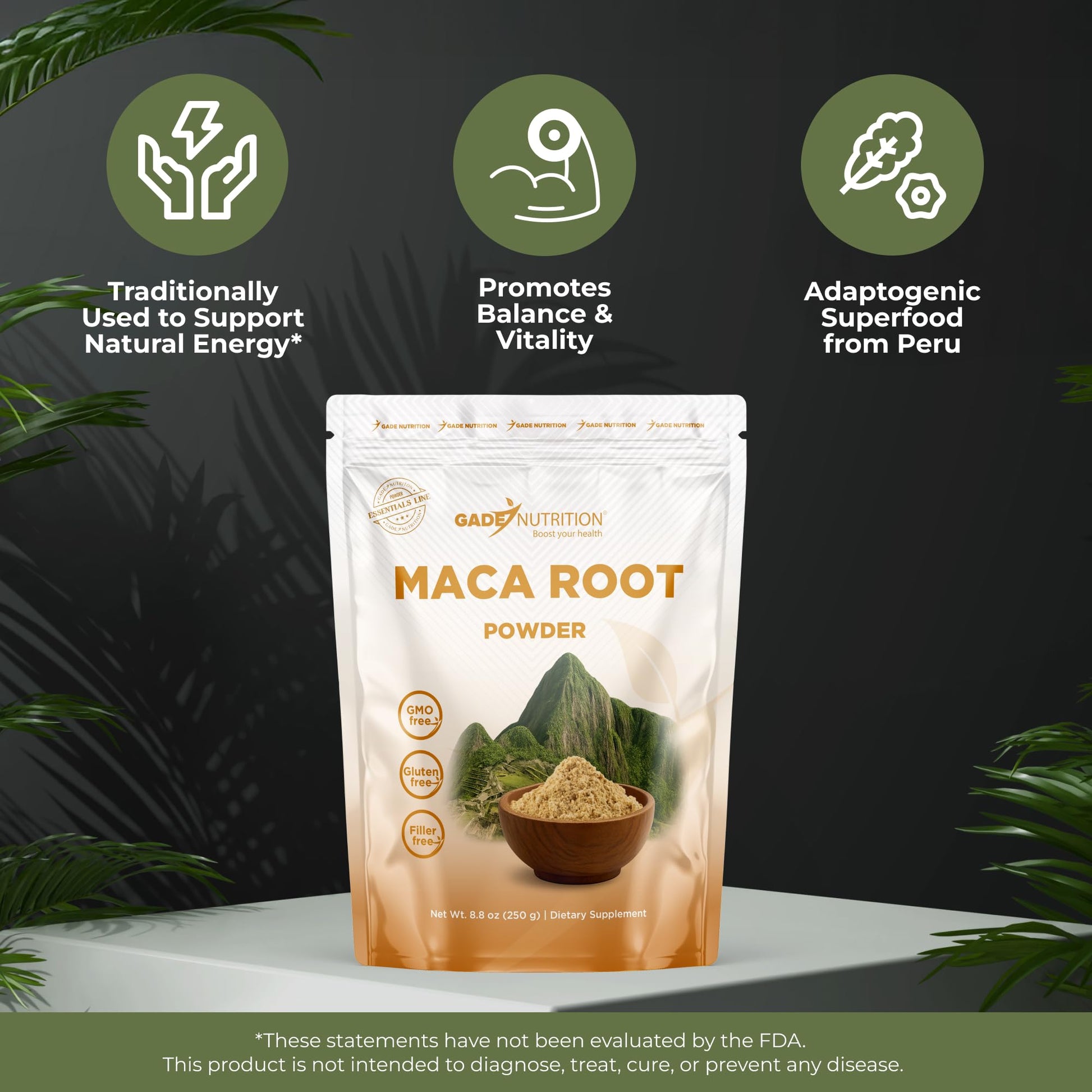 Gade Nutrition Organic Maca Root Trio Powder - Yellow, Red and Black Maca | 250g (8.8 oz) | Non-GMO, Gluten-Free, Dairy Free, Vegan | USA Ma - Medaid International