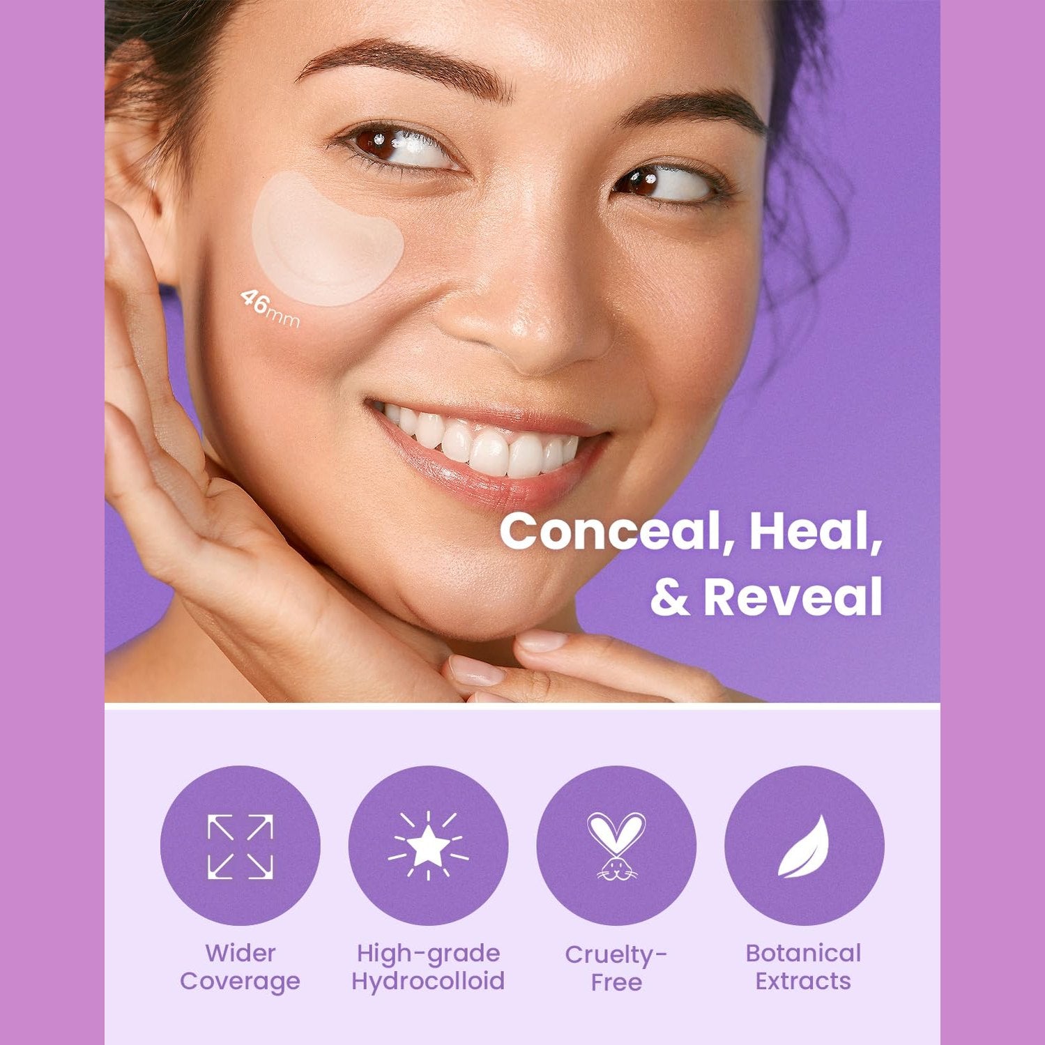 GLAM UP Spotless Patch - Hydrocolloid Spot Patch for Wide Acne area, Cheek, Body, Blackhead Cruelty Free and Vegan Friendly (12 Count) - Medaid International