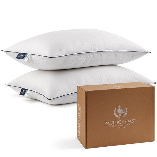 Pacific Coast Bed Pillows for Side and Back Sleepers, Feather and Down Hotel Pillows with 100% Cotton Shell, Medium Supportive, Downproof, King Size 2 Pack - Medaid International