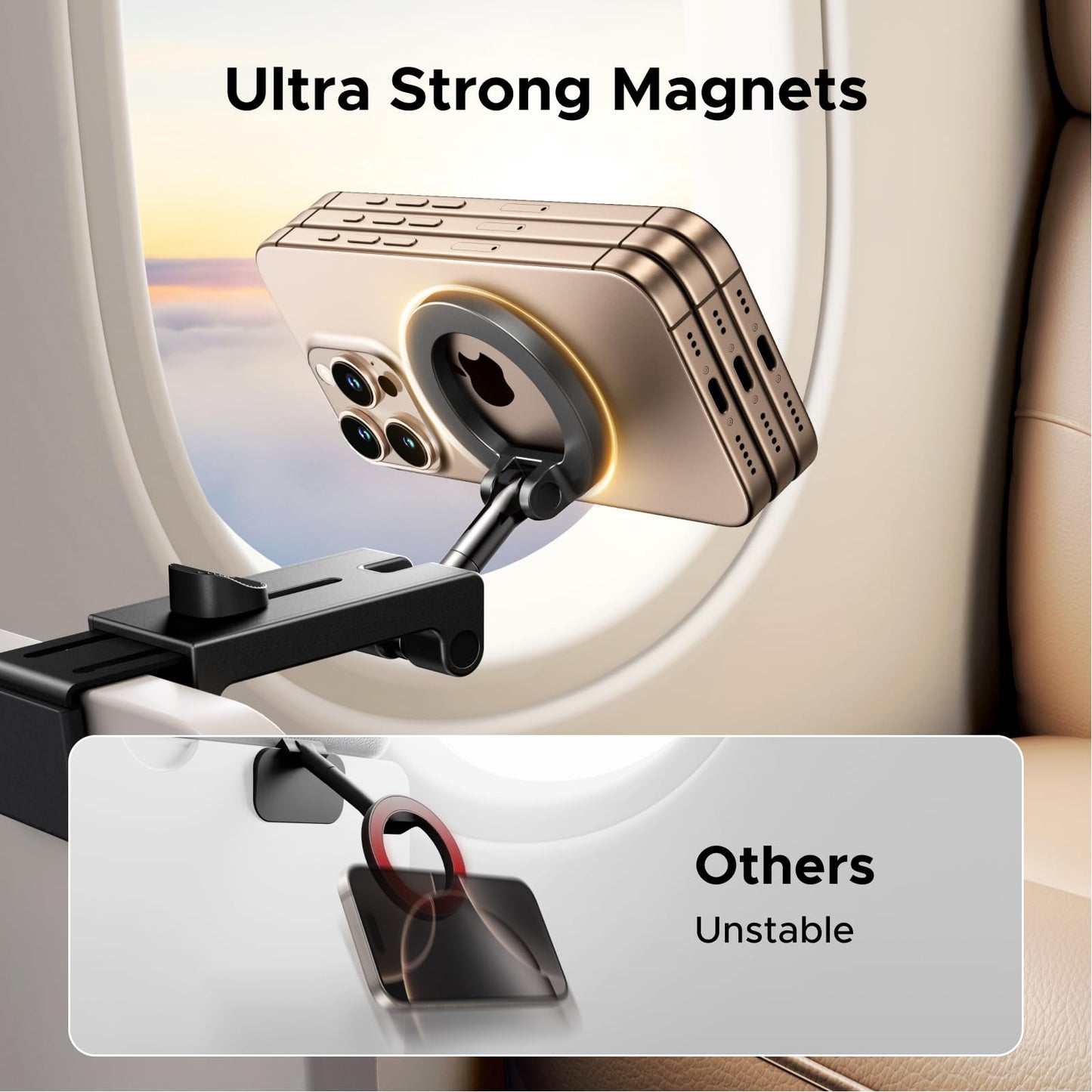 UGREEN Airplane Phone Holder for Magsafe Air Plane Travel Essentials Magnetic Phone Mount Compatible with iPhone 17 Air 16 15 14 Plus 13 12 Pro Max Mini Magsafe Case, Handsfree for Long Flight Flying - Medaid International