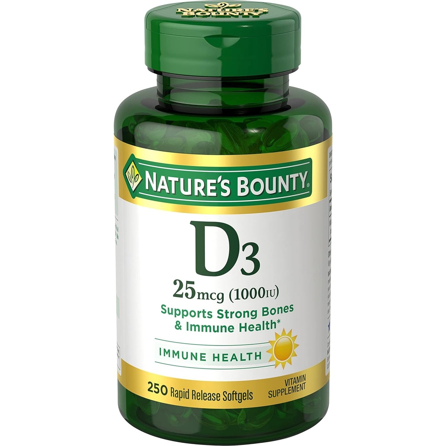 Nature's Bounty Vitamin D3 1000 IU, Immune Support, Helps Maintain Healthy Bones, 250 Rapid Release Softgels - Medaid - Lebanon