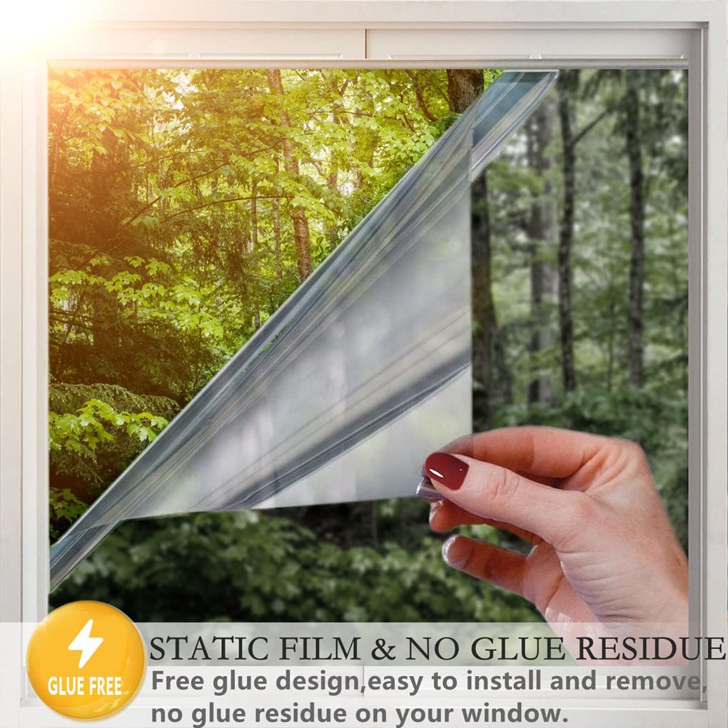 Arthome 17.5 Inch x 6.5 Feet,Silve, One Way Window Privacy Film Daytime Privacy Window Tint for Home Anti UV Static Cling Heat Control Reflective Glass Film for Home and Office - Medaid International