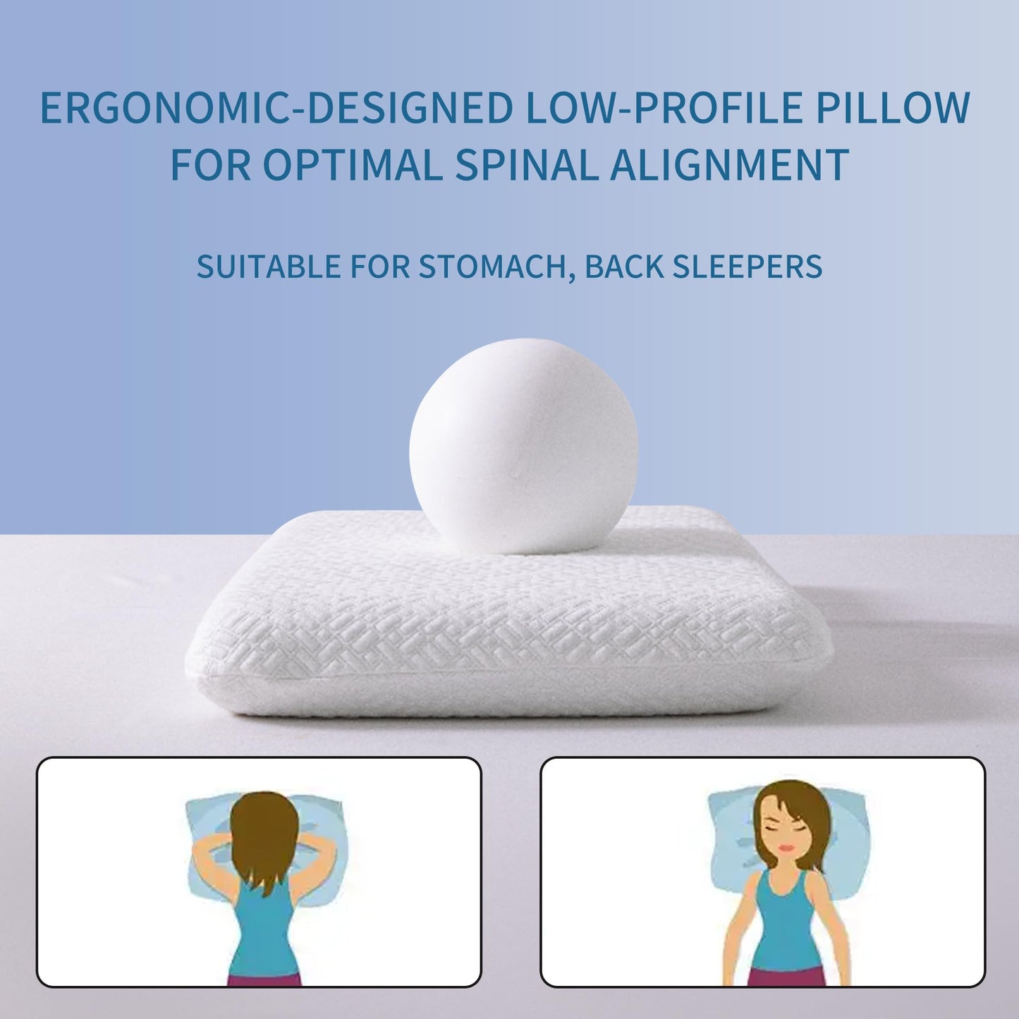 bigpawl Ultra Thin, Flat Pillow for Sleeping 2.75 Inch Height, Thin Memory Foam Pillow for Stomach Sleeper, Slim Bed Pillow for Side and Back Sleepers, Standard Size - Medaid International