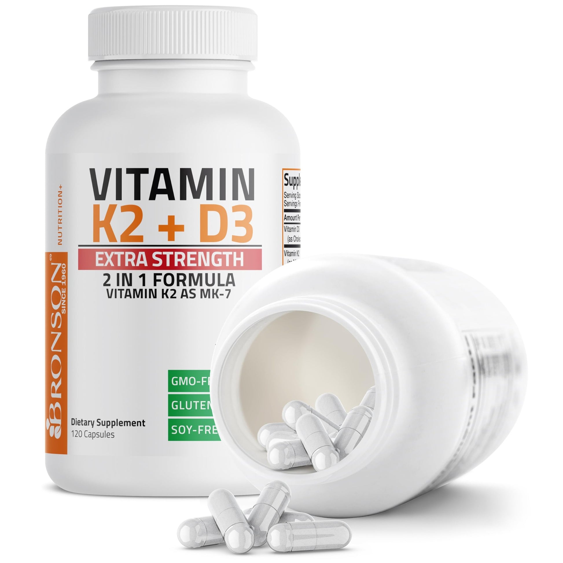 Bronson Vitamin K2 (MK7) with D3 Extra Strength Supplement Bone and Heart Health Non-GMO Formula 10,000 IU Vitamin D3 & 120 mcg Vitamin K2 MK-7 Easy to Swallow Vitamin D & K, 120 Capsules - Medaid International