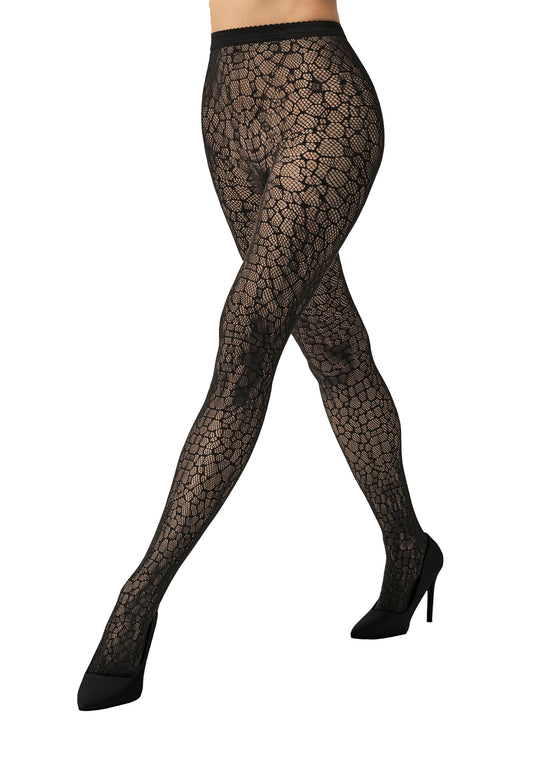 Wolford Reptile Net Tights for Women Seamless Snakeskin Fishnet Pantyhose Matte Finish Logo Waistband Eco Recycled Yarn Black Large - Medaid International
