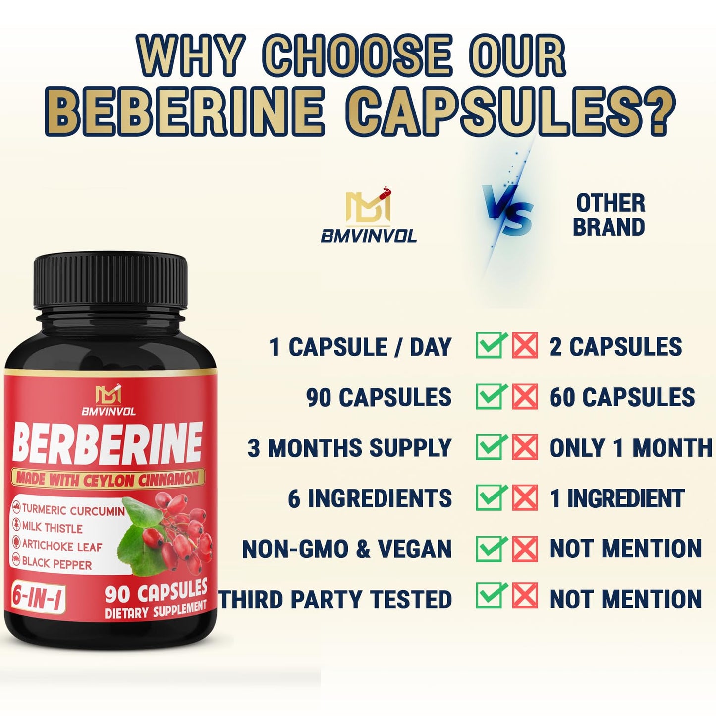 Berberine, Ceylon Cinnamon, Turmeric, Milk Thistle, Artichoke, Black Pepper - 90 Capsules for Digestion, Immunity [3-Month Supply] - Medaid International