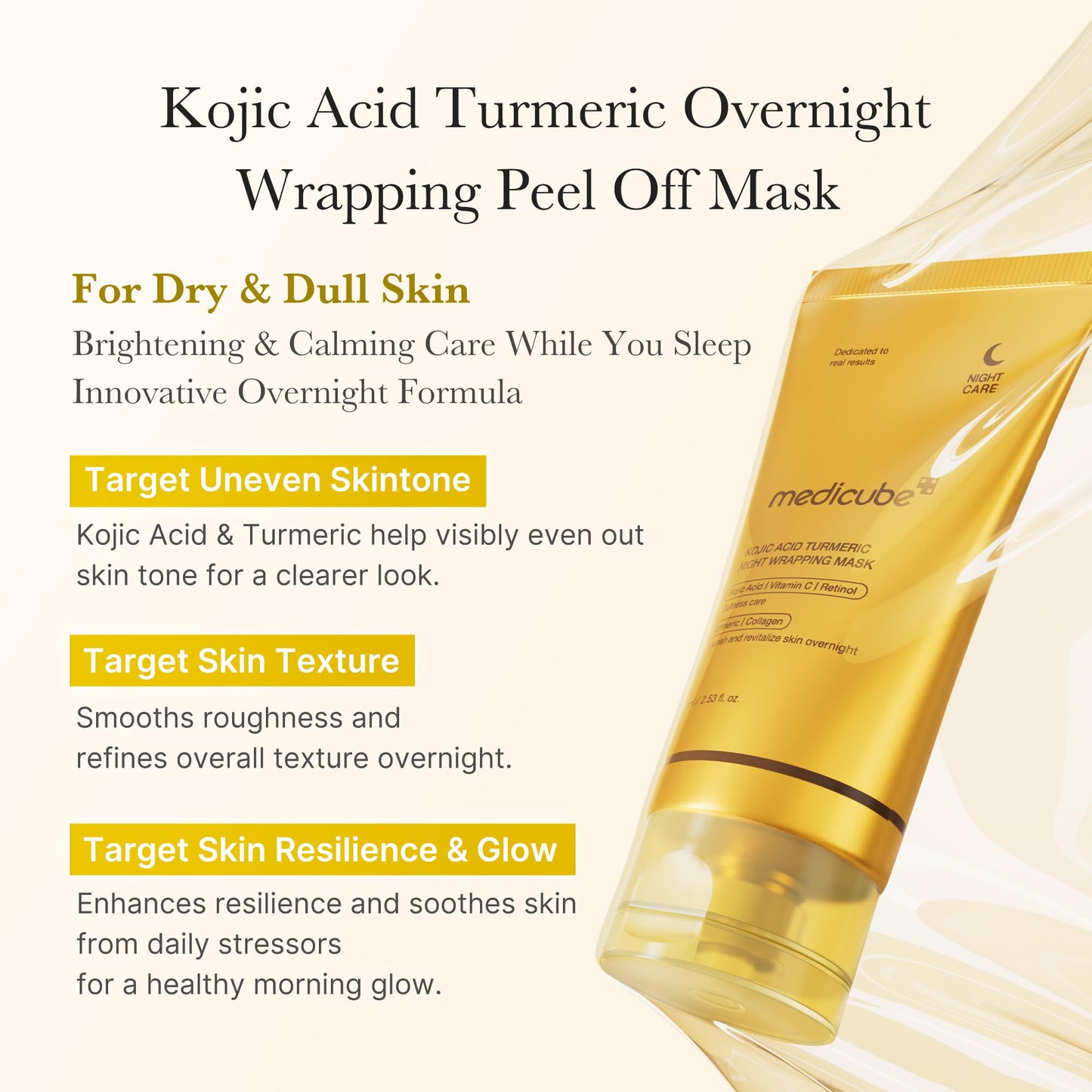 medicube Kojic Acid Turmeric Overnight Wrapping Peel Off Mask – Brightens & Defends Against Skin Stress for a Clear, Glowing Complexion, Korean Skincare, 2.53 fl. oz. - Medaid International
