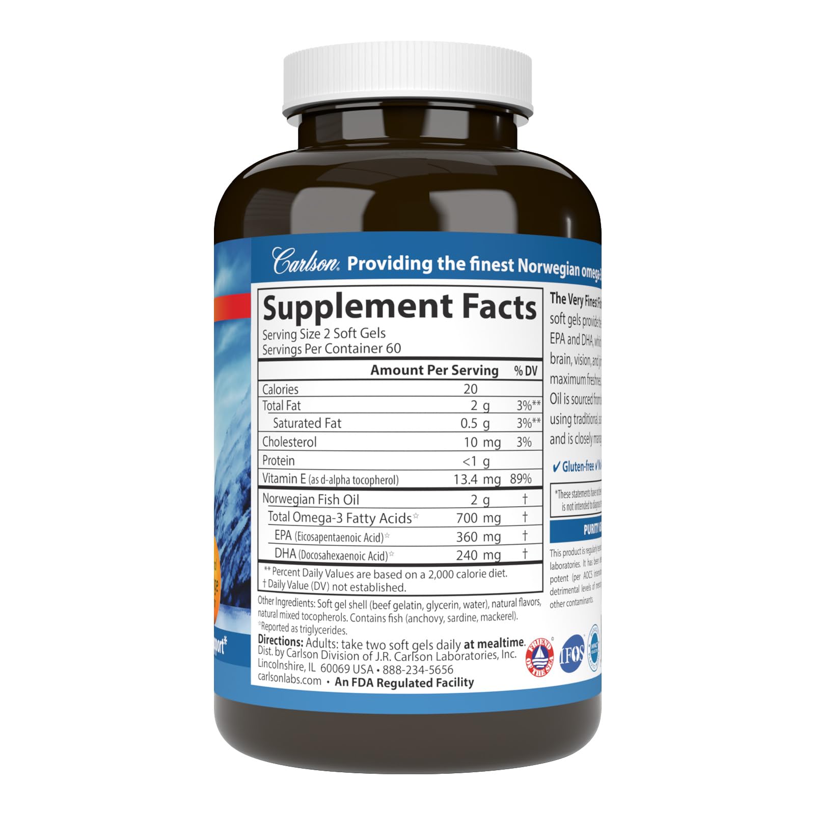 Carlson - The Very Finest Fish Oil, 700 mg Omega-3s, Norwegian Fish Oil Supplement, Wild Caught Omega 3 Fish Oil, Sustainably Sourced Fish Oil Capsules, Omega 3 Supplement, Orange, 120 Softgels - Medaid International