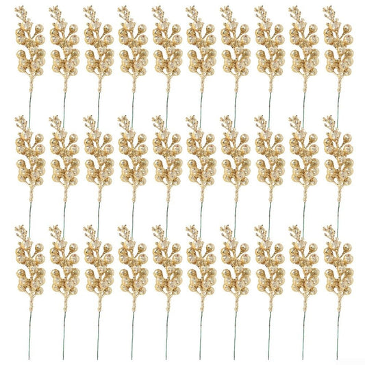 30pcs Christmas Glitter Berry Stems for Wreaths, Garlands and Tree Decorations, 7.9 Inch Artificial Foam Berry Picks in Gold Silver Red for Holiday DIY Crafts, Weddings and Party Floral Arrangements - Medaid International