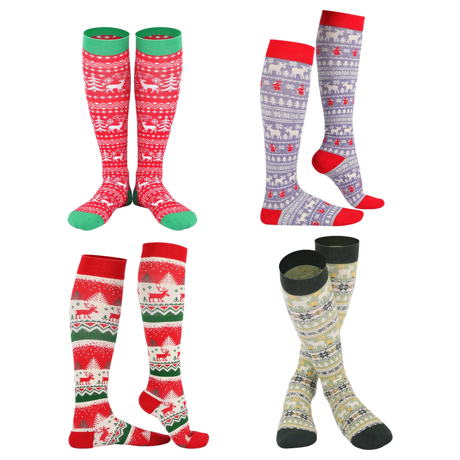 Suhine 4 Pairs Christmas Compression Sock Gift, Christmas Knee High Sock Long Calf Stocking for Xmas Adult Women Nurses Men(Vintage Style) - Medaid International
