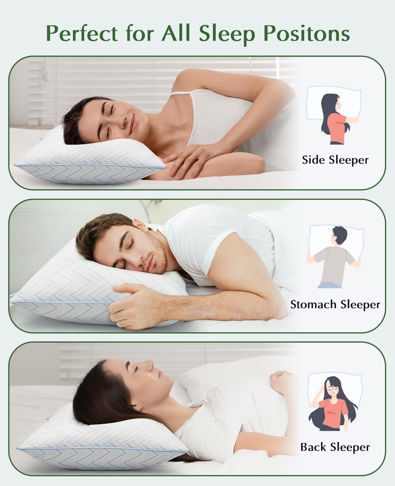 DIORIS Cooling Pillows Queen Size Set of 2 - Luxury Hotel Collection Bed Pillows for Sleeping, Breathable Medium Firm Down Alternative Microfiber Filled Pillows for Back, Stomach Sleepers - Medaid International