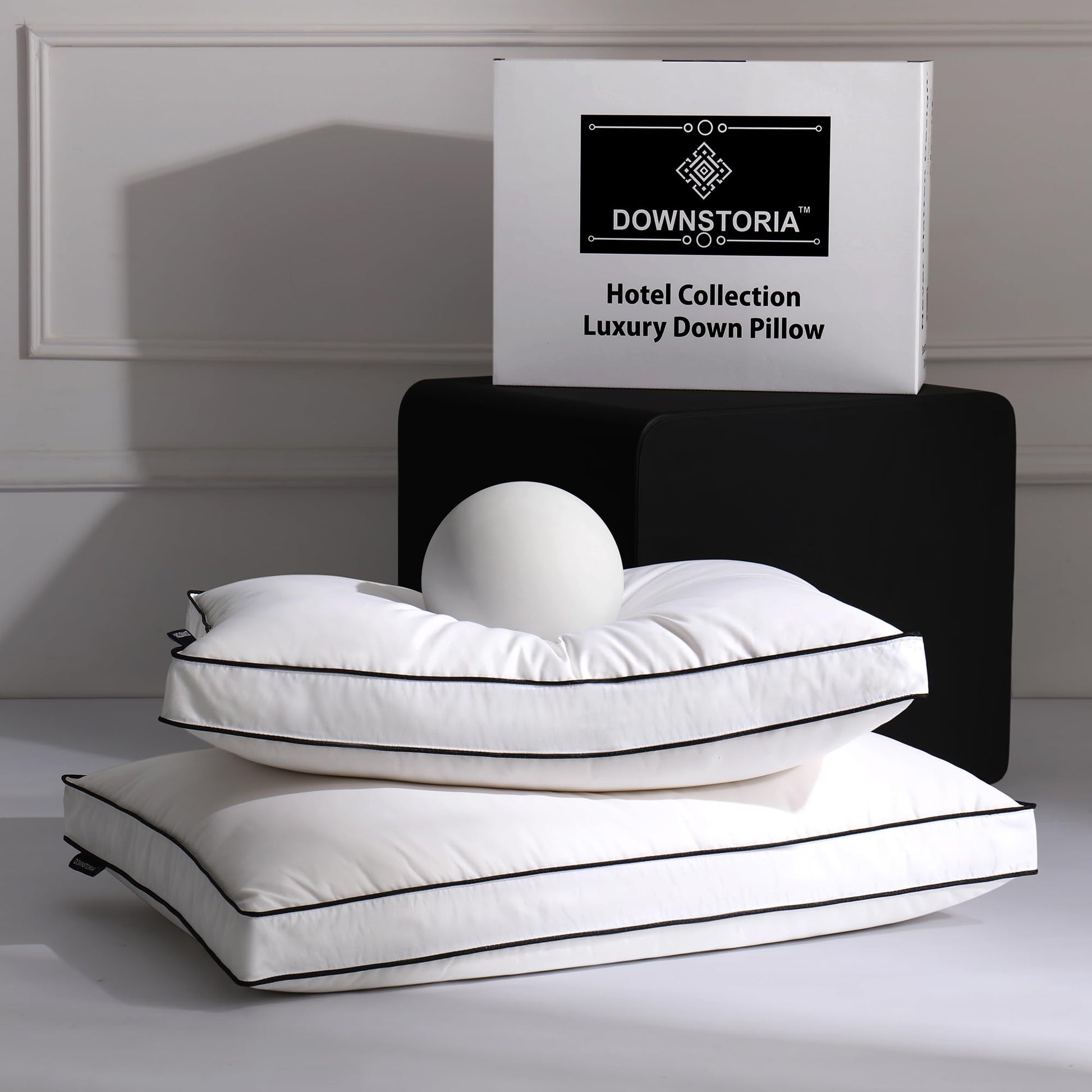 DOWNSTORIA Feather Down Pillows Queen Size Set of 2 with Gusset, Luxury Hotel Collection Bed Pillow 2 Pack, Down Surrounded Gusseted Pillows for Sleeping, Soft Fluffy for Side, Back Sleepers 20x30 in. - Medaid International
