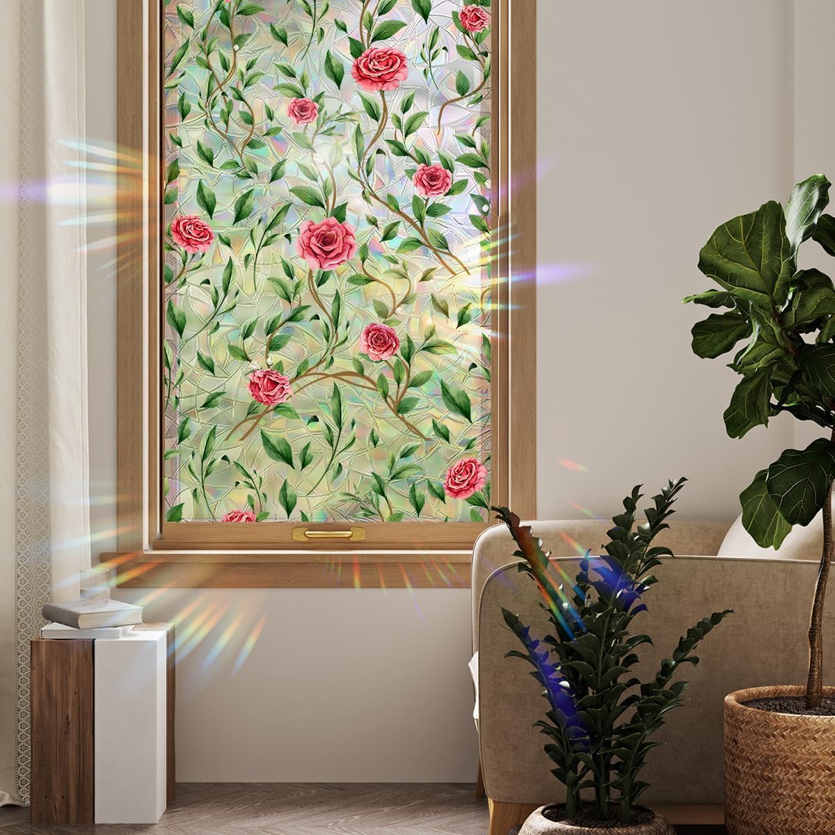 NALACAL Window Privacy Film, Decorative Rose Floral Frosted Window Film, Double Sided Static Glass Window Clings, 45 x 100cm - Medaid International