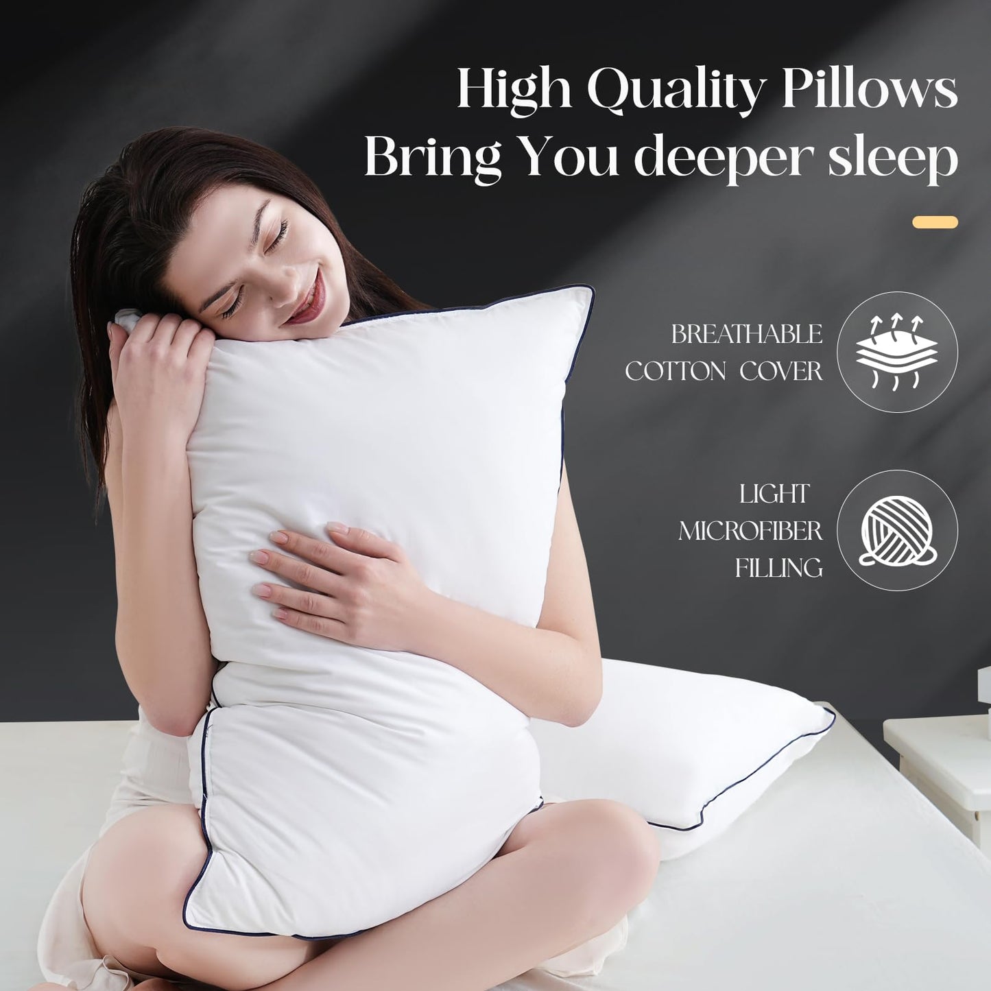 Yalamila Luxurious Goose Down Bed Pillows King Size Set of 2, Hotel Collection Pillows Designed for Deep Sleep, Soft and Supportive Filling for Side, Back Sleepers 20" x 36" - Medaid International