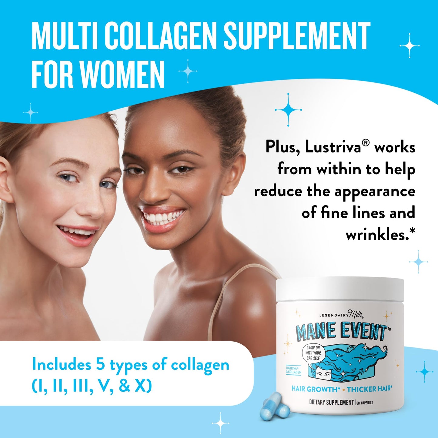 Hair Growth Vitamins for Women - Biotin for Hair Growth with Collagen & Lustriva, Products & Supplements for Thinning, Thicker, Fuller, Stronger Skin & Nails, Legendairy Milk Mane Event™ - Medaid International