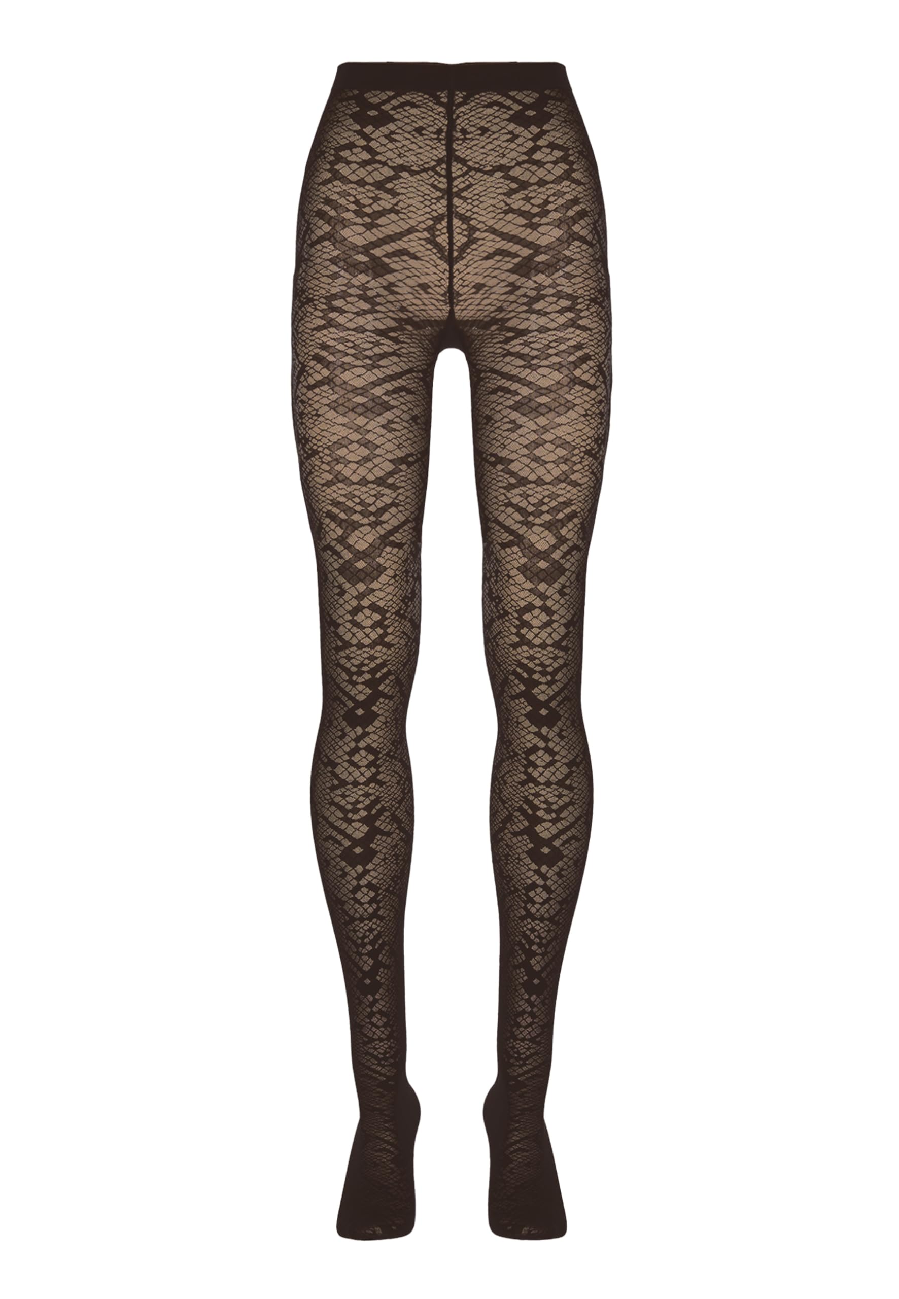 Wolford Snake Jacquard Tights For Women 30 Denier Matte Snakeskin Patterned with Soft Knitted Waistband Circular Knit Design umber Brown Medium - Medaid International