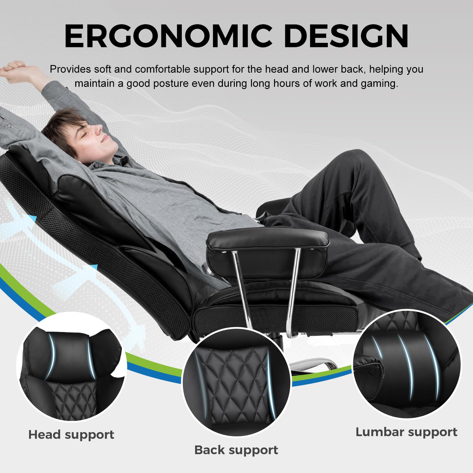 GTRACING Gaming Chair,Office Chair with Pocket Spring Lumbar Support, Ergonomic Comfortable Wide Office Desk Computer Chair with Outward Fixed Soft Armrests and Footrest (PU Leather, Black) - Medaid International